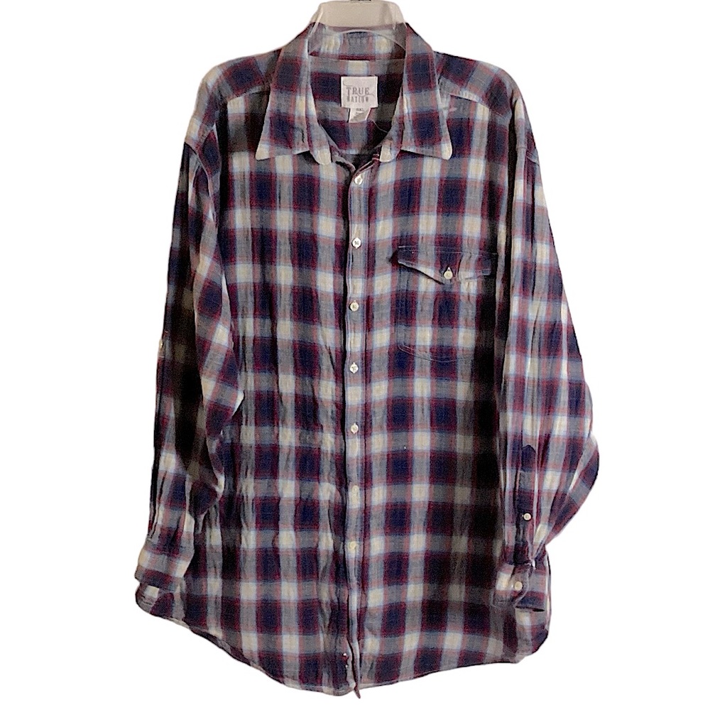 True Nation Plaid Cotton Button Down Shirt 3X